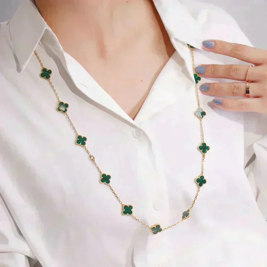 [Olivia JW]CLOVER 20 MOTIFS MALACHITE GOLD
