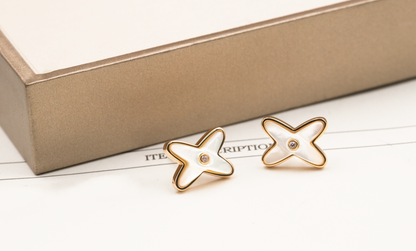 [Olivia JW]JEUX DE WHITE MOP PINK GOLD DIAMOND EARRINGS