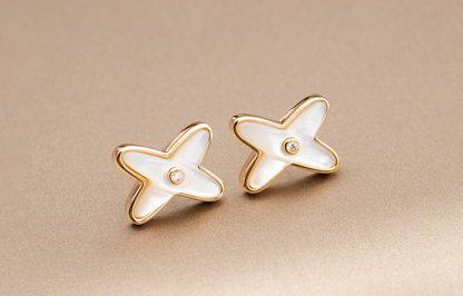 [Olivia JW]JEUX DE WHITE MOP PINK GOLD DIAMOND EARRINGS