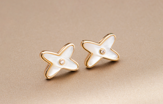 [Olivia JW]JEUX DE WHITE MOP PINK GOLD DIAMOND EARRINGS