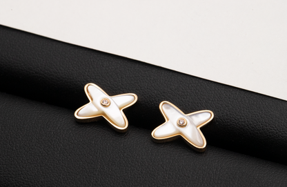 [Olivia JW]JEUX DE WHITE MOP PINK GOLD DIAMOND EARRINGS