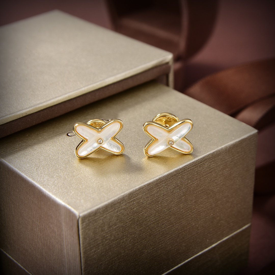 [Olivia JW]JEUX DE WHITE MOP GOLD DIAMOND EARRINGS