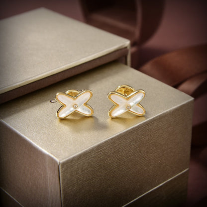 [Olivia JW]JEUX DE WHITE MOP GOLD DIAMOND EARRINGS