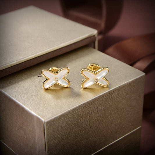 [Olivia JW]JEUX DE WHITE MOP GOLD DIAMOND EARRINGS