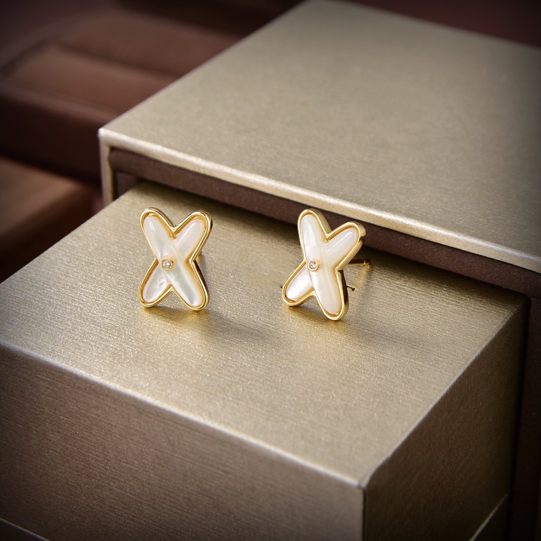 [Olivia JW]JEUX DE WHITE MOP GOLD DIAMOND EARRINGS