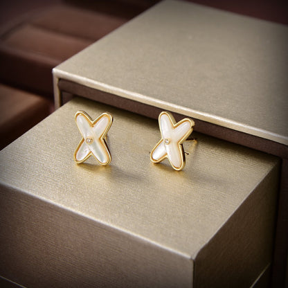 [Olivia JW]JEUX DE WHITE MOP GOLD DIAMOND EARRINGS