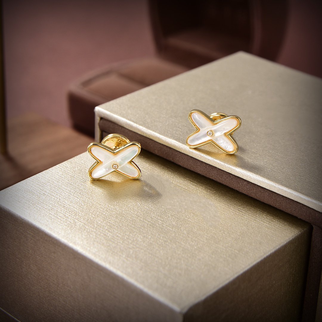 [Olivia JW]JEUX DE WHITE MOP GOLD DIAMOND EARRINGS