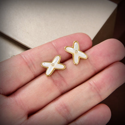 [Olivia JW]JEUX DE WHITE MOP GOLD DIAMOND EARRINGS