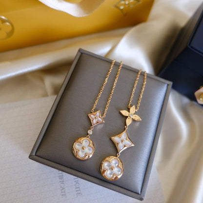 [Olivia JW]COLOR BLOSSOM LARIAT NECKLACE PINK GOLD WHITE MOTHER PEARL AND DIAMOND