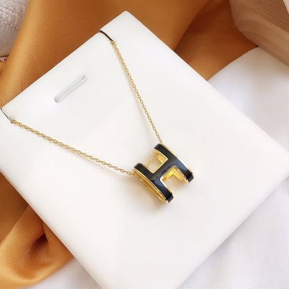 [Olivia JW]HM CLIC BLACK ENAMEL GOLD NECKLACE