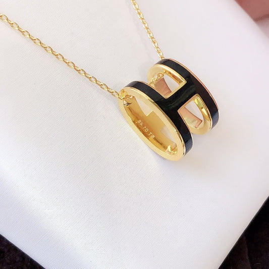 [Olivia JW]HM CLIC BLACK ENAMEL GOLD NECKLACE