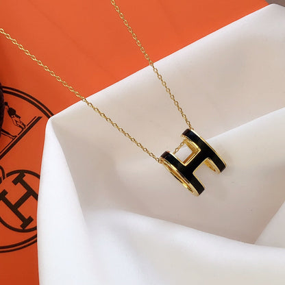 [Olivia JW]HM CLIC BLACK ENAMEL GOLD NECKLACE