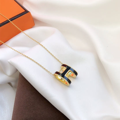 [Olivia JW]HM CLIC BLACK ENAMEL GOLD NECKLACE