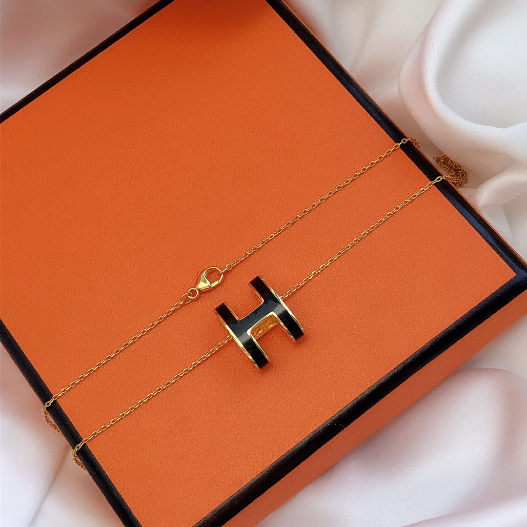 [Olivia JW]HM CLIC BLACK ENAMEL GOLD NECKLACE