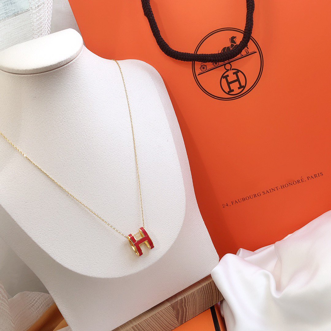 [Olivia JW]HM CLIC RED ENAMEL GOLD NECKLACE