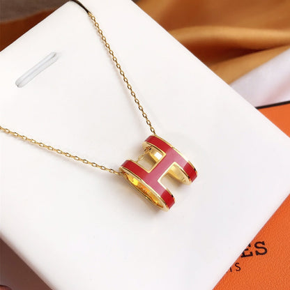 [Olivia JW]HM CLIC RED ENAMEL GOLD NECKLACE