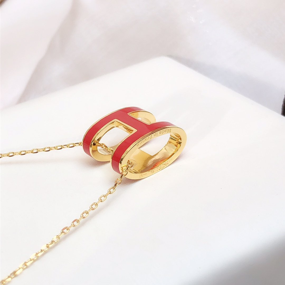 [Olivia JW]HM CLIC RED ENAMEL GOLD NECKLACE