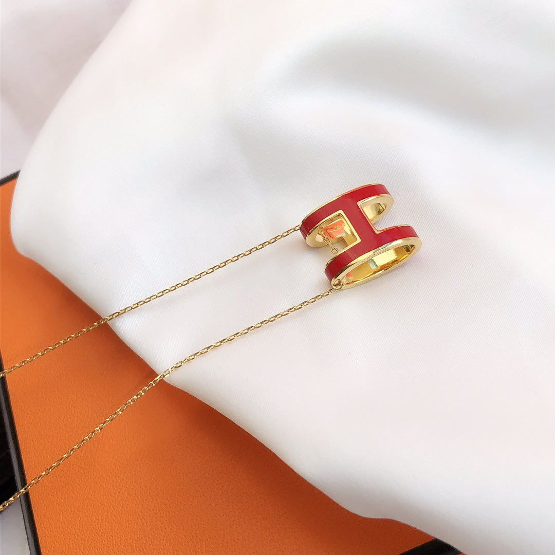 [Olivia JW]HM CLIC RED ENAMEL GOLD NECKLACE
