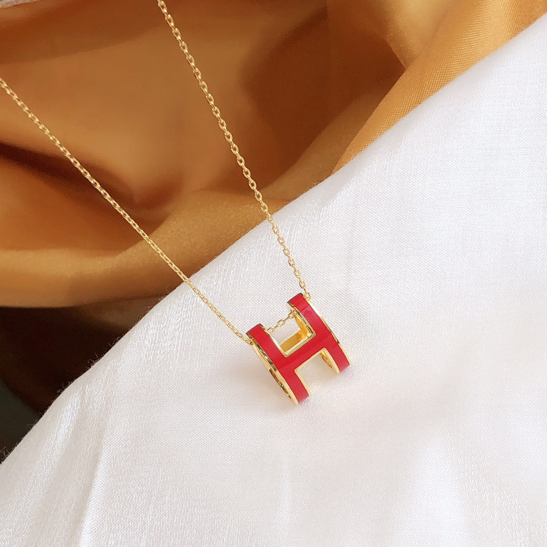 [Olivia JW]HM CLIC RED ENAMEL GOLD NECKLACE