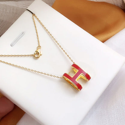 [Olivia JW]HM CLIC RED ENAMEL GOLD NECKLACE