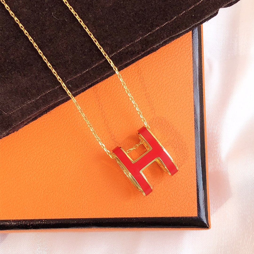 [Olivia JW]HM CLIC RED ENAMEL GOLD NECKLACE