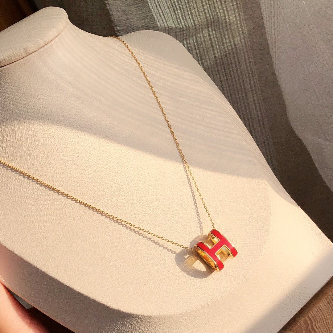 [Olivia JW]HM CLIC RED ENAMEL GOLD NECKLACE