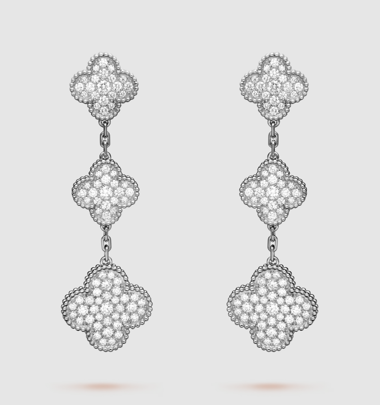 [Olivia JW]CLOVER 3 MOTIF DIAMOND SILVER DROP EARRINGS