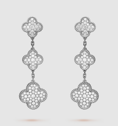 [Olivia JW]CLOVER 3 MOTIF DIAMOND SILVER DROP EARRINGS