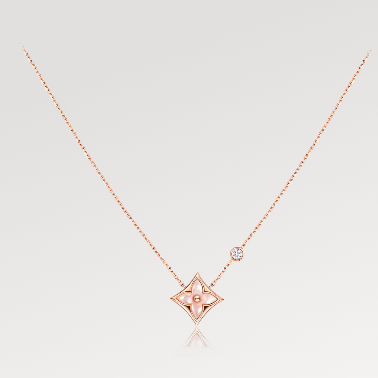 [Olivia JW]STAR PINK MOP 1 DIAMOND PINK GOLD NECKLACE