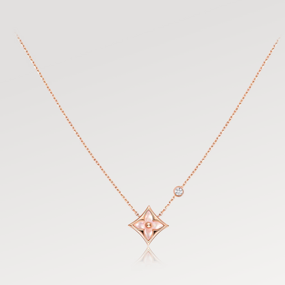 [Olivia JW]STAR PINK MOP 1 DIAMOND PINK GOLD NECKLACE