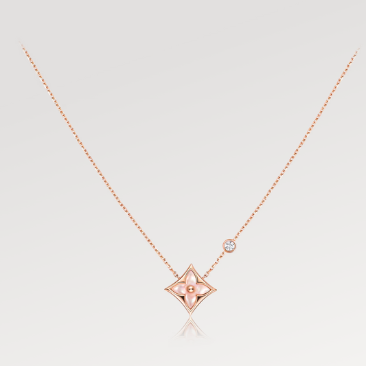 [Olivia JW]STAR PINK MOP 1 DIAMOND PINK GOLD NECKLACE