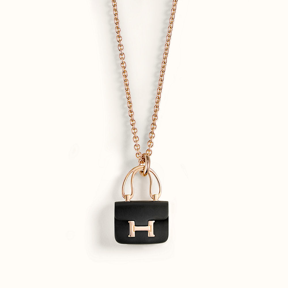 [Olivia JW]CONSTANCE BLACK PEDANT PINK GOLD NECKLACE