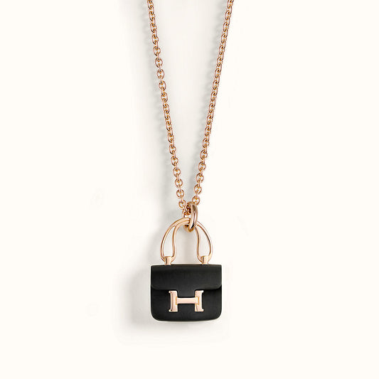 [Olivia JW]CONSTANCE BLACK PEDANT PINK GOLD NECKLACE