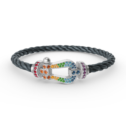 [Olivia JW]FORC LARGE HORSESHOE  COLORED DIAMOND BRACELET SILVER