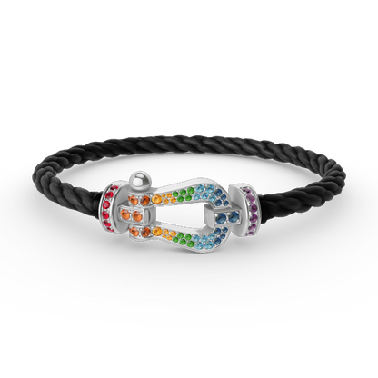 [Olivia JW]FORC LARGE HORSESHOE  COLORED DIAMOND BRACELET SILVER