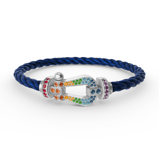 [Olivia JW]FORC LARGE HORSESHOE  COLORED DIAMOND BRACELET SILVER