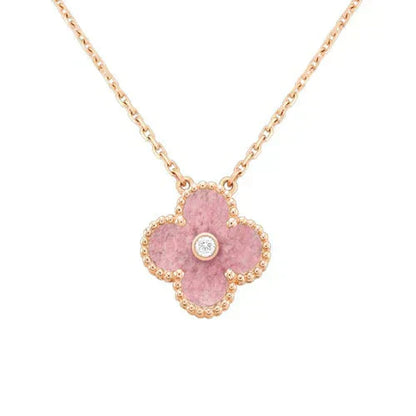 [Olivia JW]CLOVER 15MM DIAMOND RHODONITE NECKLACE