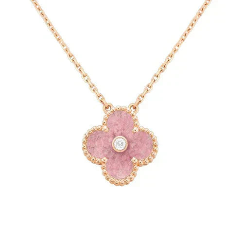 [Olivia JW]CLOVER 15MM DIAMOND RHODONITE NECKLACE