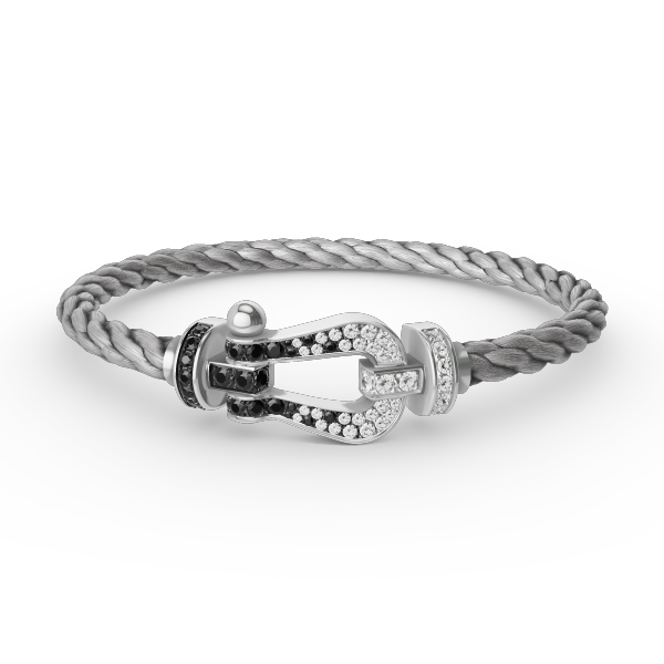 [Olivia JW]FORCE LARGE HORSESHOE BLACK WHITE DIAMOND BRACELET SILVER