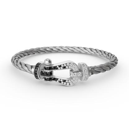 [Olivia JW]FORCE LARGE HORSESHOE BLACK WHITE DIAMOND BRACELET SILVER