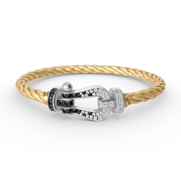 [Olivia JW]FORCE LARGE HORSESHOE BLACK WHITE DIAMOND BRACELET SILVER