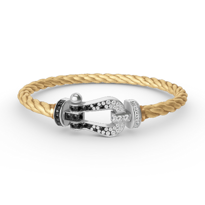 [Olivia JW]FORCE LARGE HORSESHOE BLACK WHITE DIAMOND BRACELET SILVER