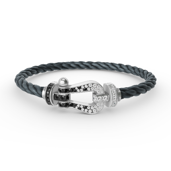 [Olivia JW]FORCE LARGE HORSESHOE BLACK WHITE DIAMOND BRACELET SILVER