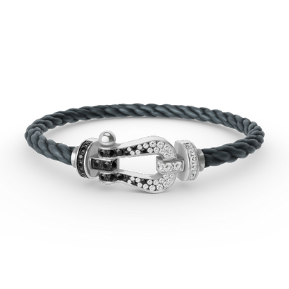 [Olivia JW]FORCE LARGE HORSESHOE BLACK WHITE DIAMOND BRACELET SILVER