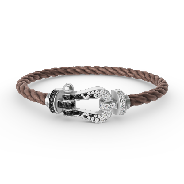 [Olivia JW]FORCE LARGE HORSESHOE BLACK WHITE DIAMOND BRACELET SILVER
