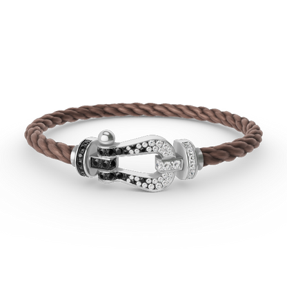 [Olivia JW]FORCE LARGE HORSESHOE BLACK WHITE DIAMOND BRACELET SILVER