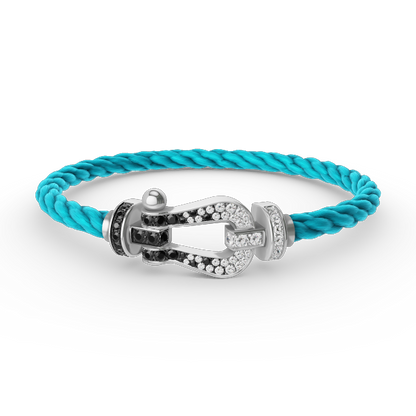 [Olivia JW]FORCE LARGE HORSESHOE BLACK WHITE DIAMOND BRACELET SILVER