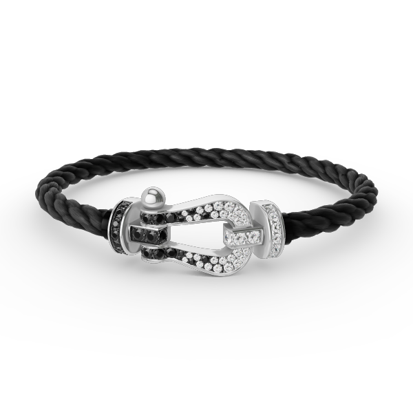 [Olivia JW]FORCE LARGE HORSESHOE BLACK WHITE DIAMOND BRACELET SILVER