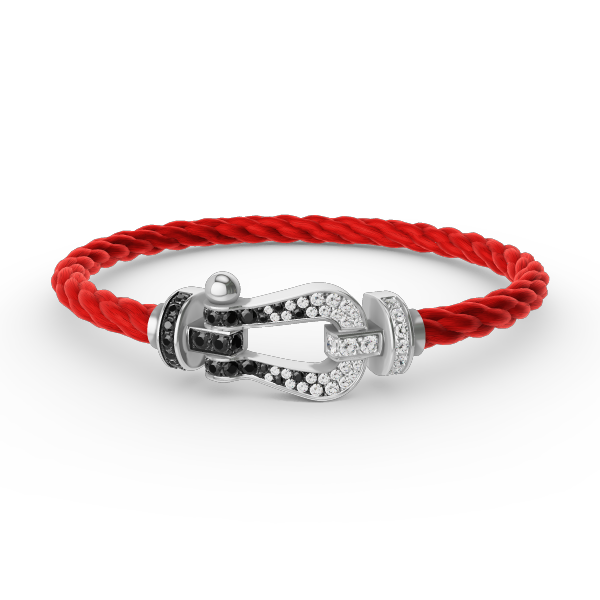 [Olivia JW]FORCE LARGE HORSESHOE BLACK WHITE DIAMOND BRACELET SILVER