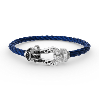 [Olivia JW]FORCE LARGE HORSESHOE BLACK WHITE DIAMOND BRACELET SILVER